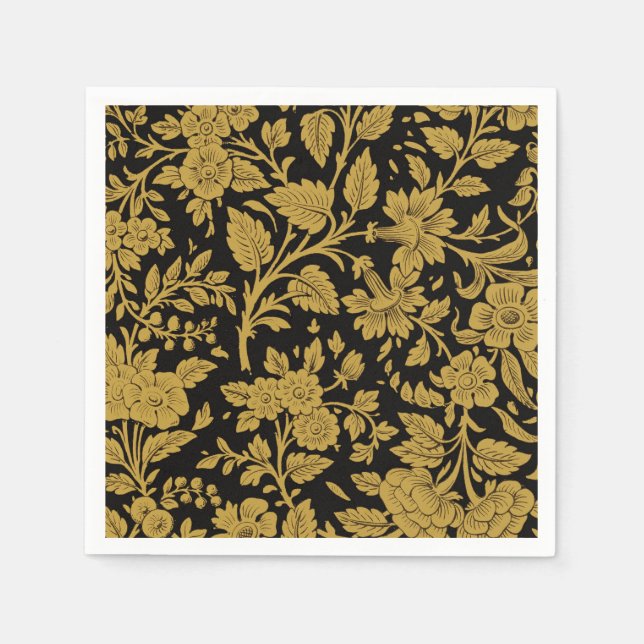 Antique Gold Floral Indian Lac-work Black Pattern Serviette (Vorderseite)
