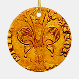 ANTIQUE GOLD FLORENTINE FORINT KERAMIKORNAMENT