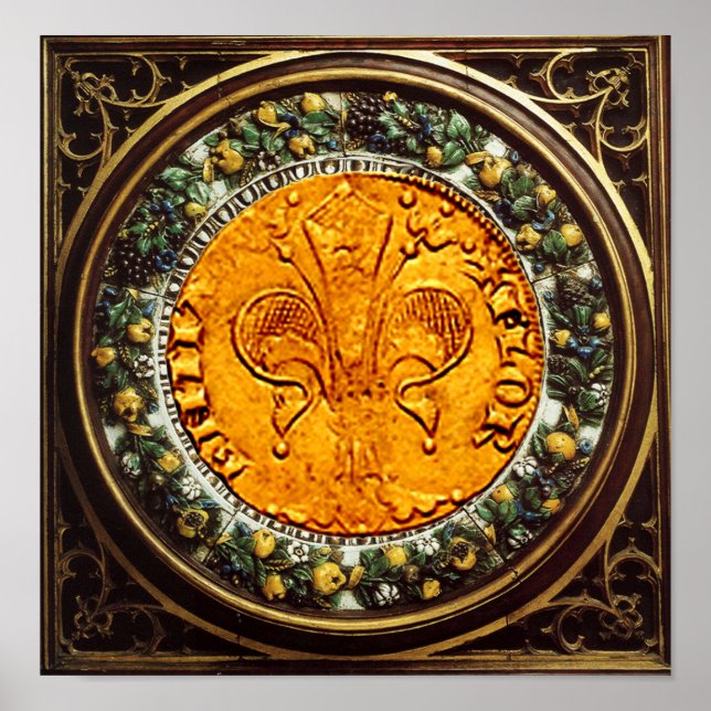 ANTIQUE GOLD FLORENTINE FORINT UND BLUMENKROWN POSTER (Vorne)