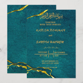 Antique Gold Frame Smaragdgrüne islamische Hochzei Einladung