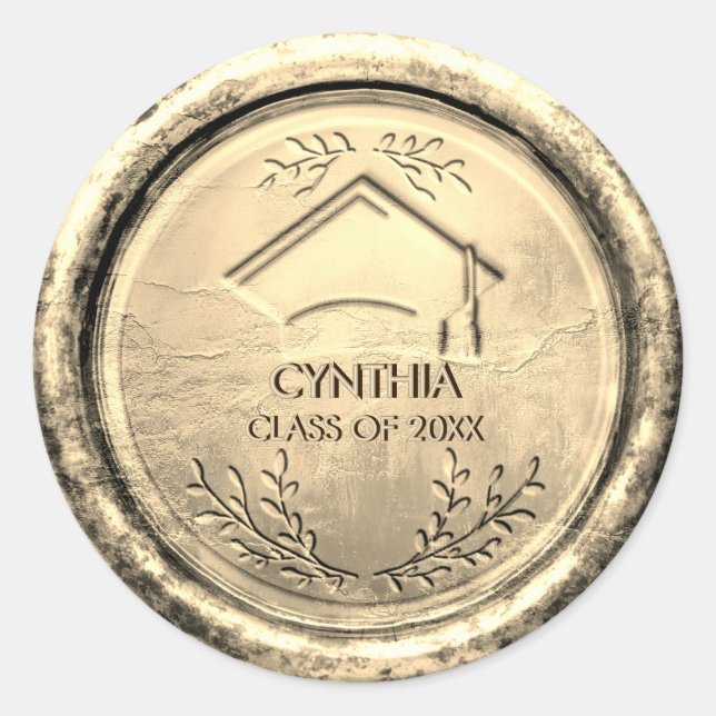 Antique Gold Graduation Cap Gold Wax Siegel Runder Aufkleber (Vorderseite)
