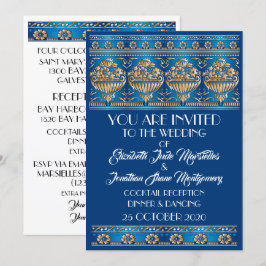 Antique Gold Lovely Blue Wedding - Formal Event Einladung