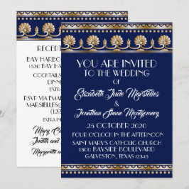 Antique Gold Lovely Blue Wedding - Formal Event Einladung