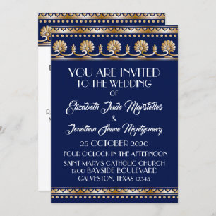Antique Gold Lovely Blue Wedding - Formal Event Einladung