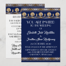 Antique Gold Lovely Blue Wedding - Formal Event Einladung
