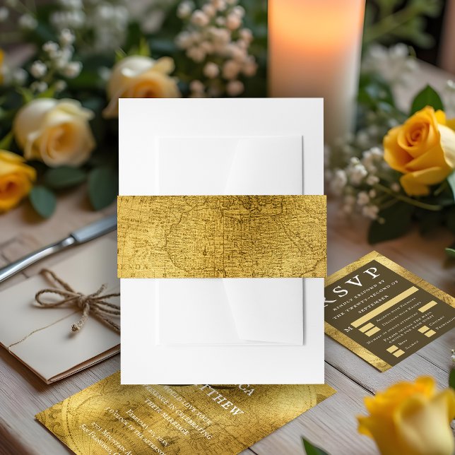 Antique Gold Wedding Einladung Bly Band (Antique Gold Wedding Invitation Belly Band.)