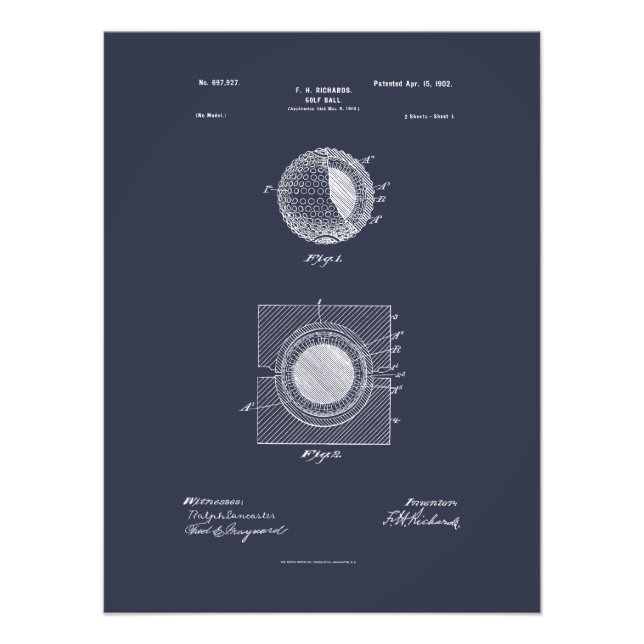 Antique Golf Ball 1902, Patent Zeichnend Fotodruck (Vorne)