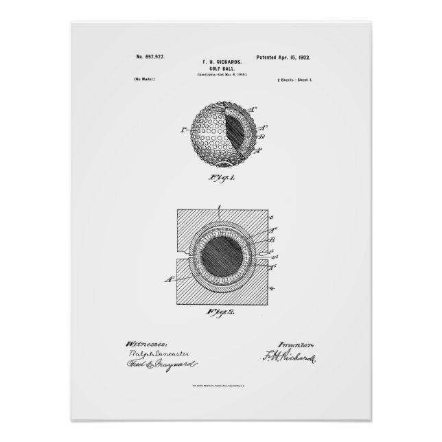 Antique Golf Ball 1902, Patent Zeichnend Fotodruck (Vorne)