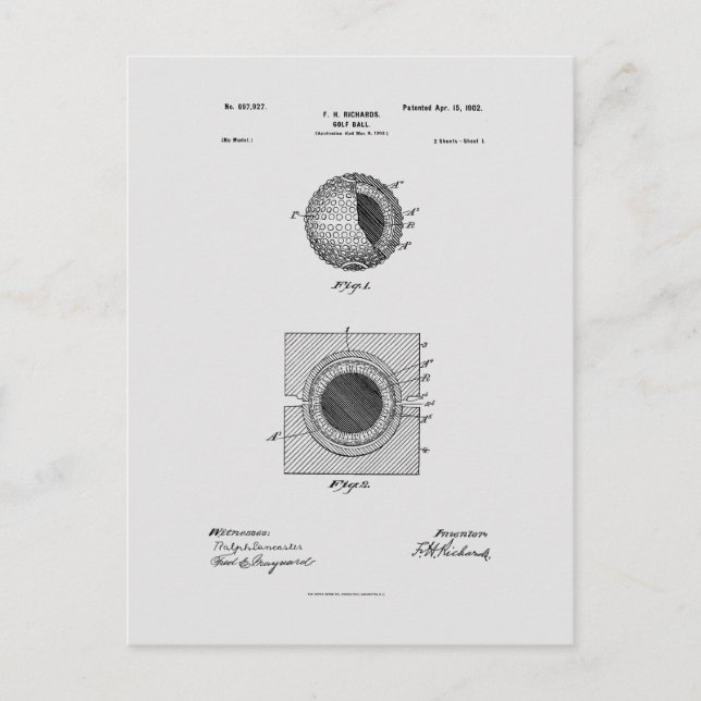 Antique Golf Ball 1902, Patent Zeichnend Postkarte (Vorderseite)