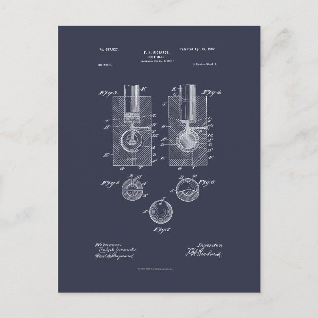 Antique Golf Ball 1902, Patent Zeichnend Postkarte (Vorderseite)
