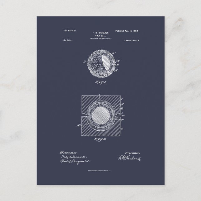 Antique Golf Ball 1902, Patent Zeichnend Postkarte (Vorderseite)