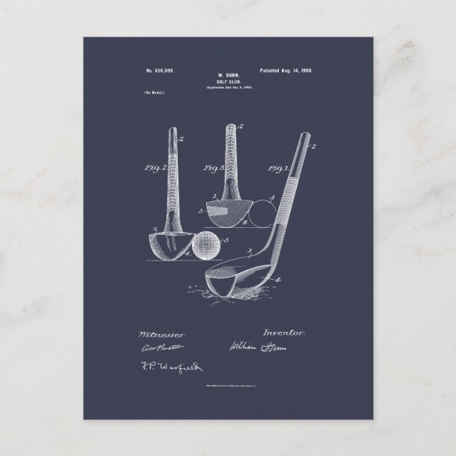 Antique Golf Club 1900, Patent Zeichnend Postkarte (Vorderseite)