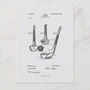 Antique Golf Club 1900, Patent Zeichnend Postkarte