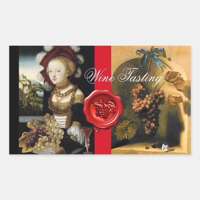 ANTIQUE GRAPE VINEYARD WINE TESTEN PARTY WAX SIEGE RECHTECKIGER AUFKLEBER (Vorderseite)