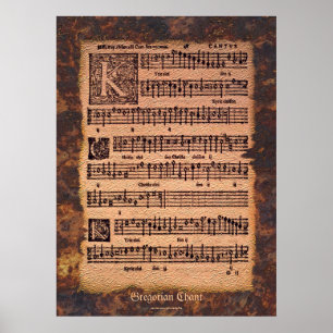 Antique Gregorian Chant Sheet Music Poster