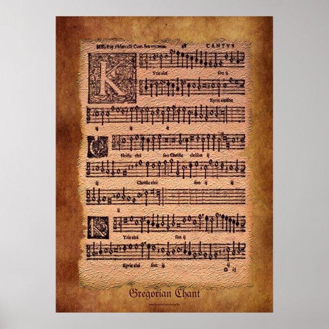 Antique Gregorian Chant Sheet Music Poster (Vorne)
