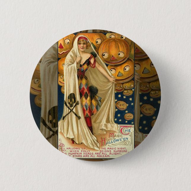 Antique Halloween Kürbislaterne Kostüm Frau Button (Vorderseite)