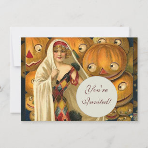 Antique Halloween Kürbislaterne Kostüm Frau Einladung