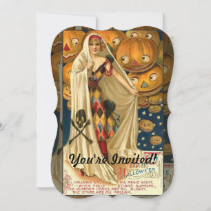 Antique Halloween Kürbislaterne Kostüm Frau Einladung