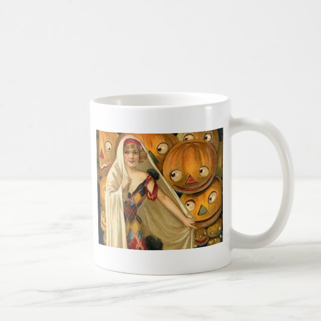 Antique Halloween Kürbislaterne Kostüm Frau Kaffeetasse (Rechts)