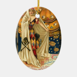 Antique Halloween Kürbislaterne Kostüm Frau Keramikornament