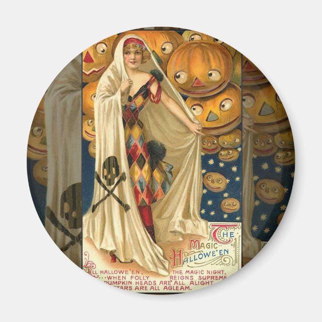 Antique Halloween Kürbislaterne Kostüm Frau Magnet (Vorne)