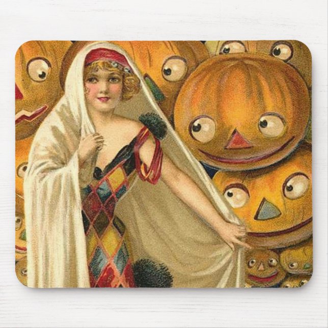 Antique Halloween Kürbislaterne Kostüm Frau Mousepad (Vorne)