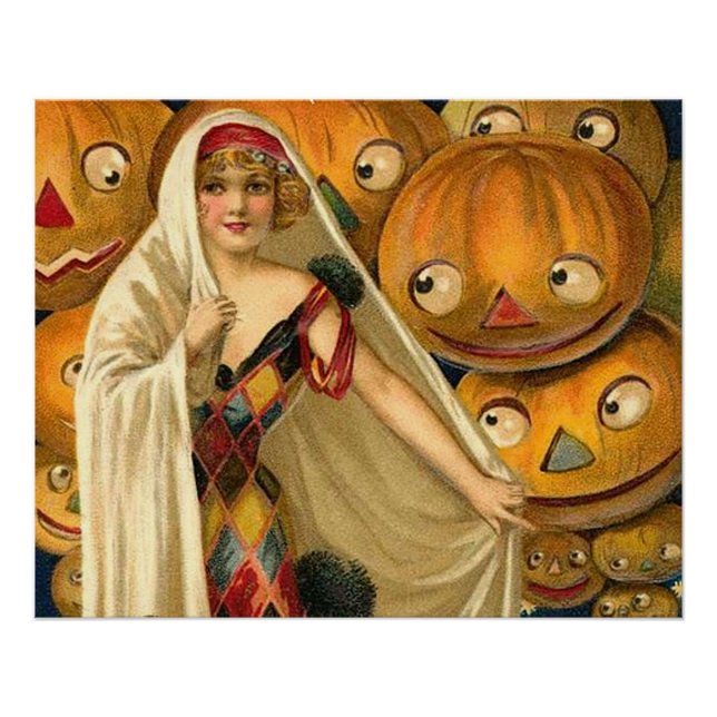 Antique Halloween Kürbislaterne Kostüm Frau Poster (Vorderseite)
