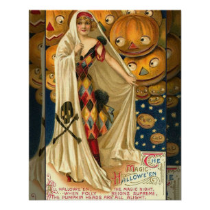 Antique Halloween Kürbislaterne Kostüm Frau Poster