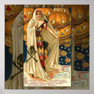 Antique Halloween Kürbislaterne Kostüm Frau Poster