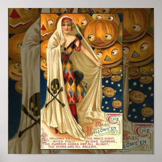 Antique Halloween Kürbislaterne Kostüm Frau Poster (Vorne)