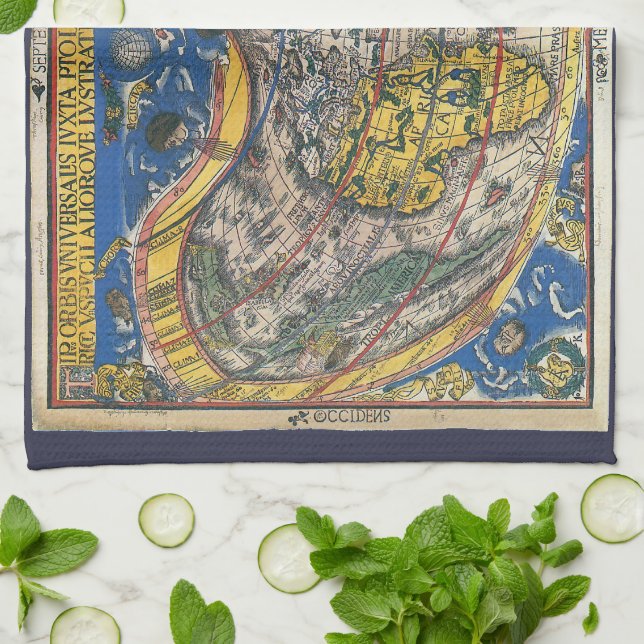 Antique Heart Shaped World Map von Peter Apian 152 Geschirrtuch (Gefaltet)