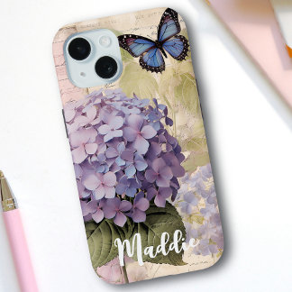 Antique Hydrangea & Butterfly Blue Individuelle Na Case-Mate iPhone Hülle