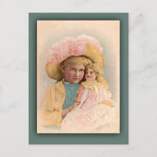Antique Illustration Kind mit Puppenkarten Postkarte
