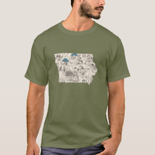 Antique Iowa Shaped Vintag Hawkeye Picture Map T-Shirt
