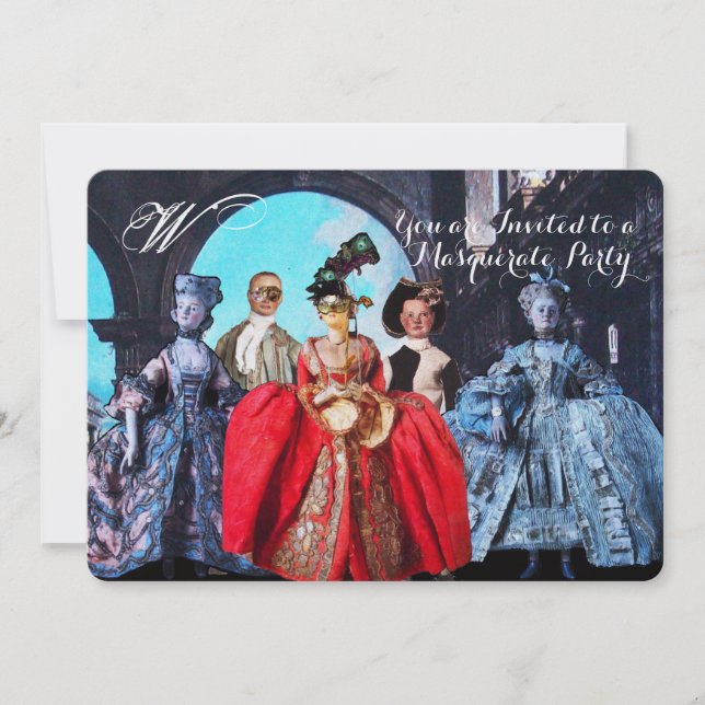 ANTIQUE ITALIENISCHE PUPPETS MASQUERADE COSTUME PA EINLADUNG (Vorderseite)