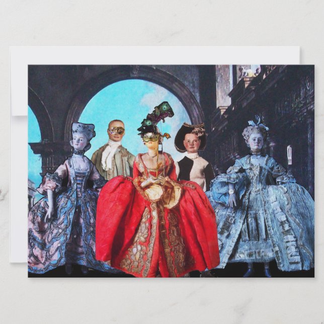 ANTIQUE ITALIENISCHE PUPPETS MASQUERADE COSTUME PA EINLADUNG (Vorderseite)