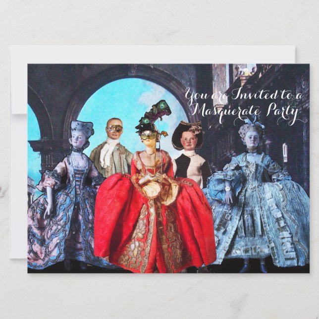 ANTIQUE ITALIENISCHE PUPPETS MASQUERADE COSTUME PA EINLADUNG (Vorderseite)