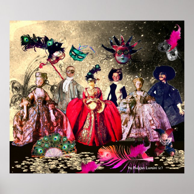 ANTIQUE ITALIENISCHE PUPPETS MASQUERADE COSTUME PA POSTER (Vorne)
