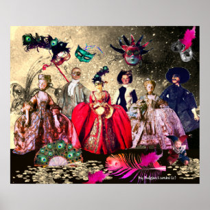 ANTIQUE ITALIENISCHE PUPPETS MASQUERADE COSTUME PA POSTER