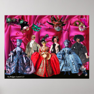 ANTIQUE ITALIENISCHE PUPPETS MASQUERADE COSTUME PA POSTER