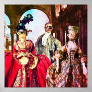ANTIQUE ITALIENISCHE PUPPETS MASQUERADE COSTUME PA POSTER