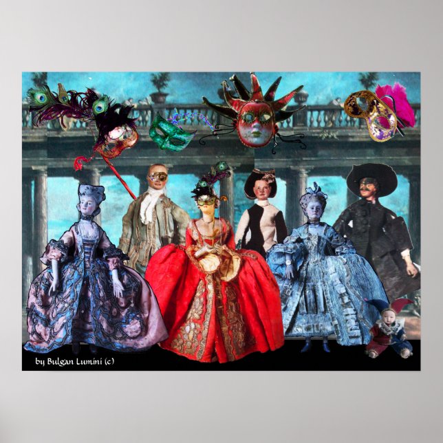 ANTIQUE ITALIENISCHE PUPPETS MASQUERADE COSTUME PA POSTER (Vorne)