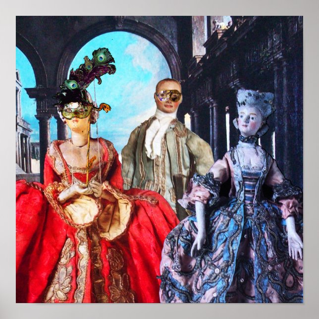 ANTIQUE ITALIENISCHE PUPPETS MASQUERADE COSTUME PA POSTER (Vorne)