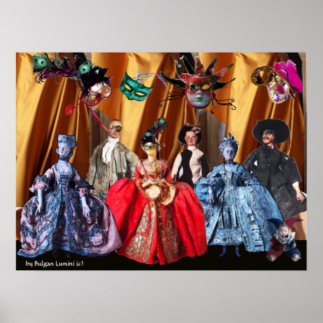 ANTIQUE ITALIENISCHE PUPPETS MASQUERADE COSTUME PA POSTER (Vorne)