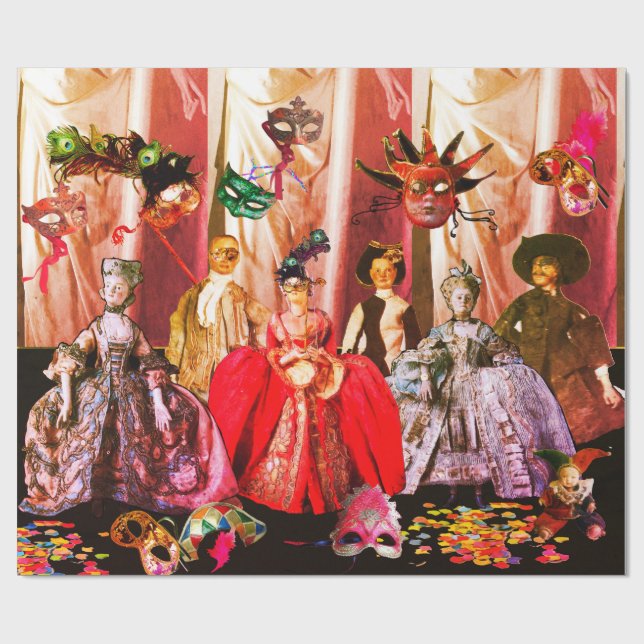 ANTIQUE ITALIENISCHE PUPPETS UND MASKEN MASQUERADE GESCHENKPAPIER (Flach)