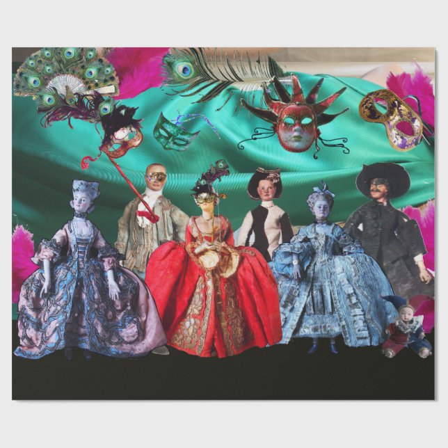ANTIQUE ITALIENISCHE PUPPETS UND MASKEN MASQUERADE GESCHENKPAPIER (Flach)
