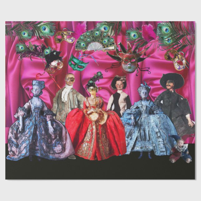 ANTIQUE ITALIENISCHE PUPPETS UND MASKEN MASQUERADE GESCHENKPAPIER (Flach)