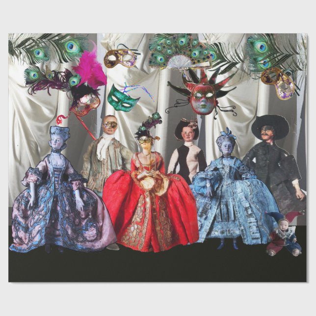 ANTIQUE ITALIENISCHE PUPPETS UND MASKEN MASQUERADE GESCHENKPAPIER (Flach)