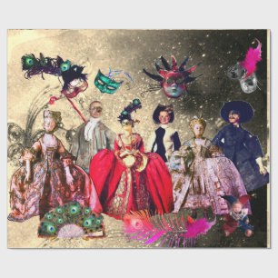 ANTIQUE ITALIENISCHE PUPPETS UND MASKEN MASQUERADE GESCHENKPAPIER